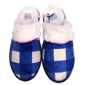 New BATH & BODY WORKS Blue White Faux Fur Trimmed Women's 8 Slippers